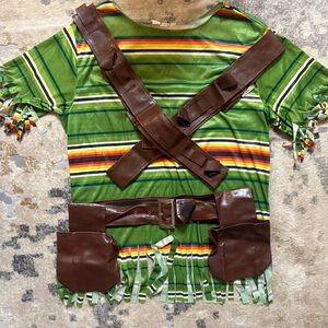 Green Striped Costume Shirt with Brown Accessories